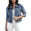 imageCHICME Womens Casual Cropped Denim Jacket Button Down Long Sleeve Jean Jacket Cinched Waist Washed Denim CoatLighted Blue