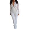 imageCHICME Womens Floral Lace Jumpsuit 2026 Deep VNeck Casual Long Sleeve Ovearalls with Belt Pant Side PocketsAwhite