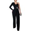 imageCHICME Womens One Piece Jumpsuit Asymmetrical Wide Leg Evening Romper with Crystal Shoulder Strap and WaistBlack