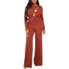 imageCHICME Womens One Piece Zipperback Jumpsuit Long Sleeve Overalls Elegant Party Outfit 2026 SpringBrown