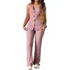 imageCHICME Womens Pajamas Sets 2 Piece Loungewear Spring 2026 Sleeveless Top and Loose Striped Pants Pj SetsPink