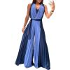 imageCHICME Womens Sleeveless Colorblock Jumpsuit Casual Plunge V Neck Waist Tied Detail Pleated Romper