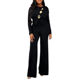 imageCHICME Womens One Piece Zipperback Jumpsuit Long Sleeve Overalls Elegant Party Outfit 2026 SpringBlack