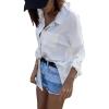 imageCHICME Button Down Shirts for Women Long Sleeve Blouse Loose Fit Casual Blouse Work Shirt with Pocket Fall TopAwhite