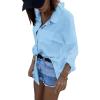 imageCHICME Button Down Shirts for Women Long Sleeve Blouse Loose Fit Casual Blouse Work Shirt with Pocket Fall TopLighted Blue