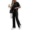 imageCHICME Womens 2 Piece Outfits Short Sleeve Knit Pullover Sweater Top Straight Leg Pants Loungewear Set Travel OutfitsBlack