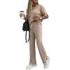 imageCHICME Womens 2 Piece Outfits Short Sleeve Knit Pullover Sweater Top Straight Leg Pants Loungewear Set Travel OutfitsKhaki