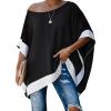 imageCHICME Womens Batwing Short Sleeve Off The Shoulder Blouse Color Block Loose Casual Work Tunic TopsBlack