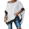 imageCHICME Womens Batwing Short Sleeve Off The Shoulder Blouse Color Block Loose Casual Work Tunic TopsWhite