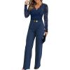 imageCHICME Womens Dressy Lace Jumpsuit Casual Fall Long Sleeve VNeck Straight Leg OverallsPurplish Blue