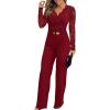 imageCHICME Womens Dressy Lace Jumpsuit Casual Fall Long Sleeve VNeck Straight Leg OverallsWine Red