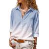 imageCHICME Womens Long Sleeve Button Down Linen Shirts Casual Ombre Blouse with Pocket for Summer