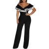 imageCHICME Womens Sexy Off Shoulder Jumpsuits V Neck Ruffle Wide Leg Cocktail Evening One Piece JumpsuitsBlack