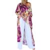 imageCHICME Womens Summer Tops Floral Print Off Shoulder High Low Tunics Dressy Casual Asymmetrical Blouse Cover upsPurple