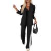 imageCHICME Womens Two Piece Outfits Striped Side Button Blazer and Pants with Pockets Sets Business Casual Pant Suits SetBlack