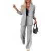 imageCHICME Womens Two Piece Outfits Striped Side Button Blazer and Pants with Pockets Sets Business Casual Pant Suits SetLight Gray