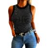 imageCHICME Womens Rhinestone High Neck Sleeveless Knit Tank Top Slim Fit Sparkly Halter Vest for Party Vacation SummerBlack