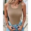 image:imageCHICME 2 Piece Built in Bra Tank Tops for Women Ribbed Tank Top Fitness Racerback Workout Tops2pcs Khakiarmy Green