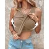 image:imageCHICME 2 Piece Built in Bra Tank Tops for Women Ribbed Tank Top Fitness Racerback Workout TopsCoffee khaki