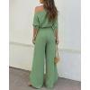 image:imageCHICME Women Summer 2 Piece Outfits Off Shoulder Batwing Sleeve Top Flowy Slit Wide Leg Pants Sets Trave Matching SetAgreen