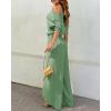 image:imageCHICME Women Summer 2 Piece Outfits Off Shoulder Batwing Sleeve Top Flowy Slit Wide Leg Pants Sets Trave Matching SetAgreen