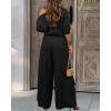image:imageCHICME Women Summer 2 Piece Outfits Off Shoulder Batwing Sleeve Top Flowy Slit Wide Leg Pants Sets Trave Matching SetBlack