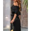 image:imageCHICME Women Summer 2 Piece Outfits Off Shoulder Batwing Sleeve Top Flowy Slit Wide Leg Pants Sets Trave Matching SetBlack