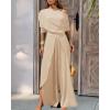 image:imageCHICME Women Summer 2 Piece Outfits Off Shoulder Batwing Sleeve Top Flowy Slit Wide Leg Pants Sets Trave Matching SetCapricot