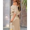 image:imageCHICME Women Summer 2 Piece Outfits Off Shoulder Batwing Sleeve Top Flowy Slit Wide Leg Pants Sets Trave Matching SetCapricot