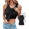 image:imageCHICME 2 Piece Built in Bra Tank Tops for Women Ribbed Tank Top Fitness Racerback Workout TopsBlack white