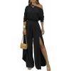 image:imageCHICME Women Summer 2 Piece Outfits Off Shoulder Batwing Sleeve Top Flowy Slit Wide Leg Pants Sets Trave Matching SetBlack