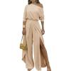 image:imageCHICME Women Summer 2 Piece Outfits Off Shoulder Batwing Sleeve Top Flowy Slit Wide Leg Pants Sets Trave Matching SetCapricot