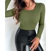 image:imageCHICME Women Seamless Builtin Bra Long Sleeve Shirts U Neck Knit TShirts Basic Tops Fall OutfitsArmy Green