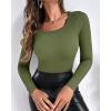 image:imageCHICME Women Seamless Builtin Bra Long Sleeve Shirts U Neck Knit TShirts Basic Tops Fall OutfitsArmy Green