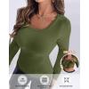 image:imageCHICME Women Seamless Builtin Bra Long Sleeve Shirts U Neck Knit TShirts Basic Tops Fall OutfitsArmy Green