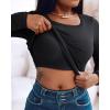 image:imageCHICME Women Seamless Builtin Bra Long Sleeve Shirts U Neck Knit TShirts Basic Tops Fall OutfitsBblack