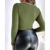 image:imageCHICME Women Seamless Builtin Bra Long Sleeve Shirts U Neck Knit TShirts Basic Tops Fall OutfitsDarmy Green