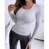 image:imageCHICME Women Seamless Builtin Bra Long Sleeve Shirts U Neck Knit TShirts Basic Tops Fall OutfitsEgray