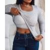 image:imageCHICME Women Seamless Builtin Bra Long Sleeve Shirts U Neck Knit TShirts Basic Tops Fall OutfitsEgray