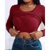 image:imageCHICME Women Seamless Builtin Bra Long Sleeve Shirts U Neck Knit TShirts Basic Tops Fall OutfitsFwine Red