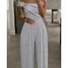 image:imageCHICME Womens Jumpsuit Dressy One Shoulder Buckle Decor Ruched Wide Leg Jumpsuits Elegant Party OverallQgray