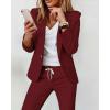 image:imageCHICME Womens Suits 2 Piece Set Notched Collar Blazer and Drawstring Pants Suits Set Casual Business OutfitsDark Red