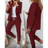 image:imageCHICME Womens Suits 2 Piece Set Notched Collar Blazer and Drawstring Pants Suits Set Casual Business OutfitsDark Red