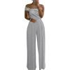 image:imageCHICME Womens Jumpsuit Dressy One Shoulder Buckle Decor Ruched Wide Leg Jumpsuits Elegant Party OverallQgray