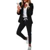 image:imageCHICME Womens Suits 2 Piece Set Notched Collar Blazer and Drawstring Pants Suits Set Casual Business OutfitsAblack