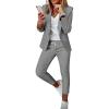 image:imageCHICME Womens Suits 2 Piece Set Notched Collar Blazer and Drawstring Pants Suits Set Casual Business OutfitsDark Grey