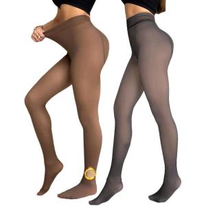 image:imageCHICME 2Pack Magic Fleece Lined Leggings Thermal Pantyhose High Waist Leggings TightsD2pack  Browngray  Tf 40f60f