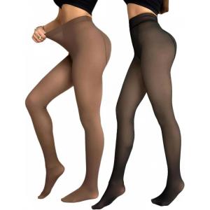 image:imageCHICME 2Pack Magic Fleece Lined Leggings Thermal Pantyhose High Waist Leggings TightsFno Fleece  Blackbrown  Nf 50f70f