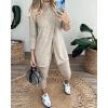 image:imageCHICME 2 Piece Long Sleeve Lounge Outfits for Women Mock Neck Decorative Button Slit Top and Stretchy Cuffed Pants SetAbeige