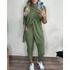 image:imageCHICME 2 Piece Long Sleeve Lounge Outfits for Women Mock Neck Decorative Button Slit Top and Stretchy Cuffed Pants SetArmy Green